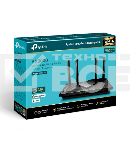 Двухдиапазонный гигабитный TP-Link Archer AX55 Pro AX3000 Wi-Fi 6 роутер