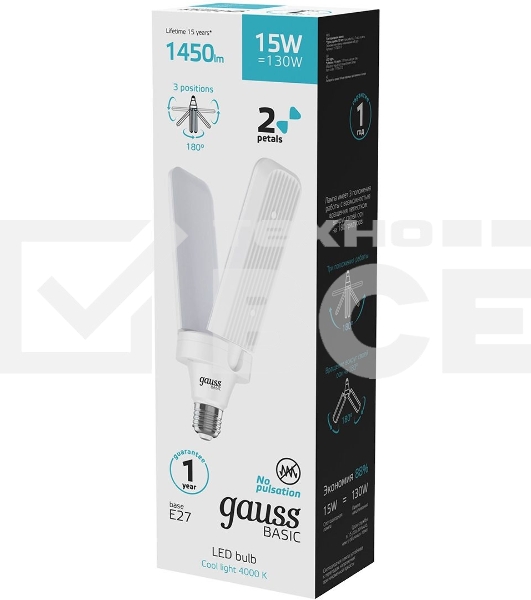 Лампа светодиодная Gauss Basic 11732212 15Вт цок.:E27 клевер 220B 4000K св.свеч.бел.нейт. (упак.:1шт)
