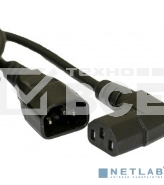Кабель питания Hyperline PWC-IEC13A-IEC14-1.8-BK  монитор-компьютер IEC 320 C13 (угловая) - IEC 320 C14 (3x0.75), 10A, прямая вилка, 1.8м, цвет черный