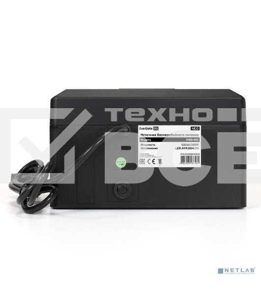 ИБП ExeGate NEO NNB-600.LED.AVR.8SH.CH <600VA/360W, LED, AVR, 8*Schuko, 4*USB-порта для зарядки, Black>