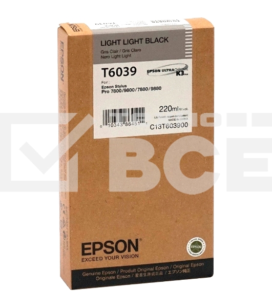 Картридж струйный Epson C13T603900 светло-серый для Epson Sty Pro 7800/9800/7880/9880 (220мл)