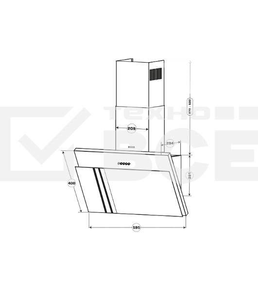 Вытяжка наклонная Centek CT-1826-60 белый, 60 см, 600 куб. м/ч, 69 дБ