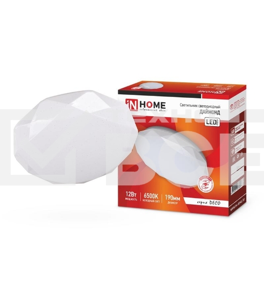 Светильник светодиодный DECO ДАЙМОНД 12Вт 230В 6500К 780лм 190мм IN HOME 4690612033617