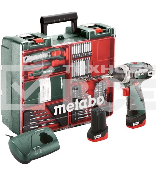 Дрель-шуруповерт Metabo PowerMaxx BS Basic Set 600080880, Аккумуляторный, 12В, 2 АКБ, Кейс