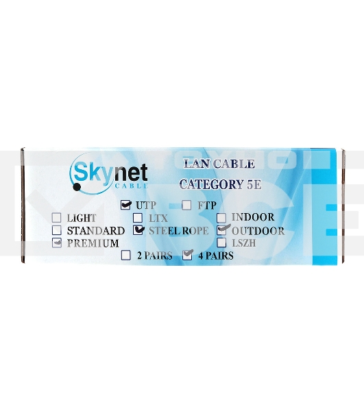 Кабель SkyNet Premium UTP outdoor 4x2x0,51 на тросу, медный, FLUKE TEST, кат.5e, однож., 100 м, box, черный