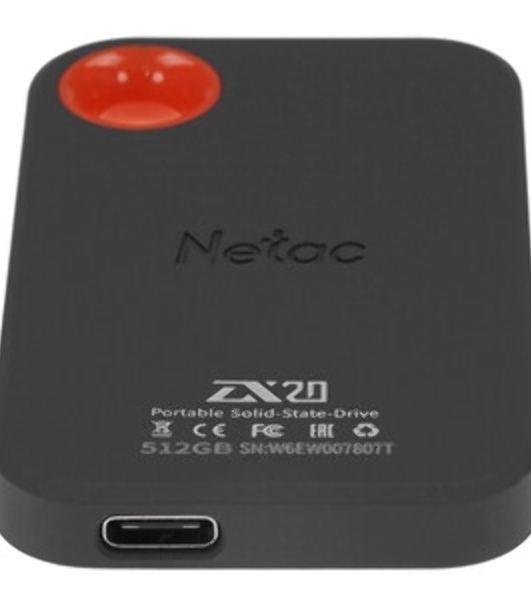 Внешний SSD Netac ZX20 II, 512 Gb, USB 3.2 Gen 2x2 Type-C, R/W 2000/1800, черный