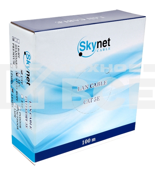 Кабель SkyNet Premium UTP outdoor 4x2x0,51 на тросу, медный, FLUKE TEST, кат.5e, однож., 100 м, box, черный