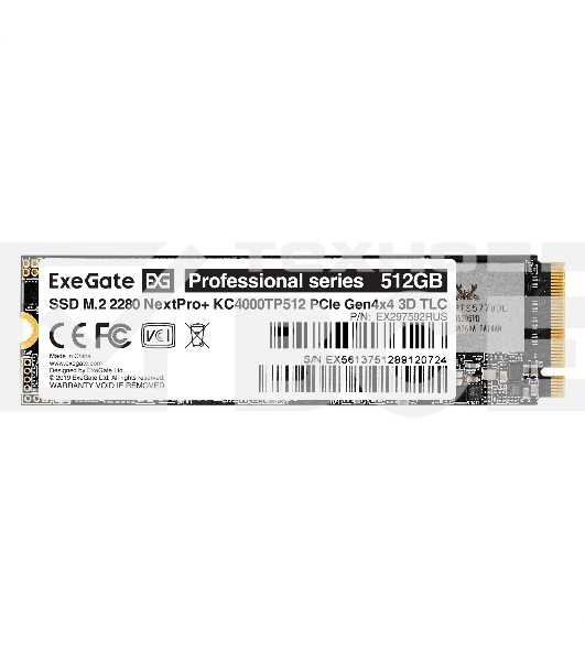Накопитель SSD ExeGate NextPro+ KC4000TP512, 512Gb, M.2 2280, PCIe 4.0 x4, NVMe, R/W 5000/3600