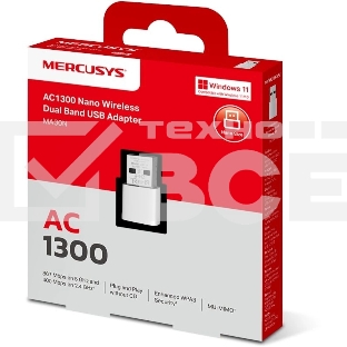 Mercusys MA30N Сверхкомпактный двухдиапазонный USB-адаптер Wi-Fi AC1300