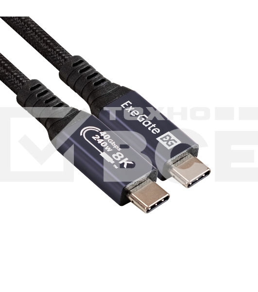 Кабель для зарядки ExeGate EX-CCP-USB4.0-CMCM-QC-1.0 (USB4.0 USB Type-Cm/Cm, 40Gbit/s, 5A, 240W, PD3.1/QC4.0, 1м)