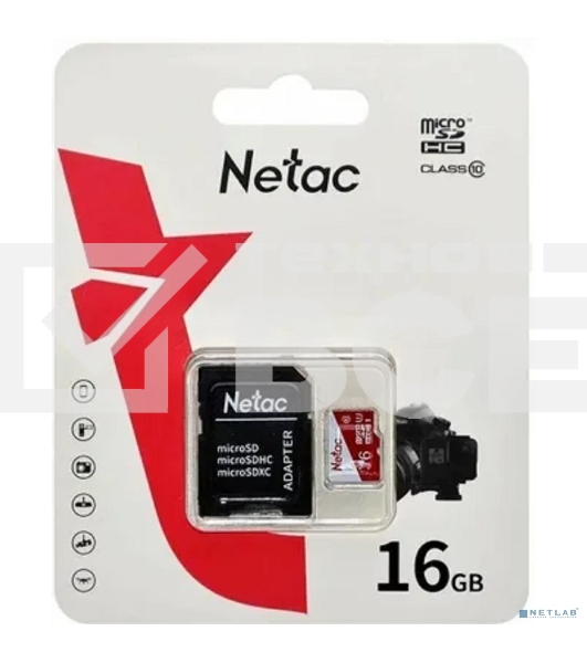 Флеш карта Netac P500 ECO 16Gb MicroSDHC C10 up to 80Mb/s, retail pack with SD Adapter