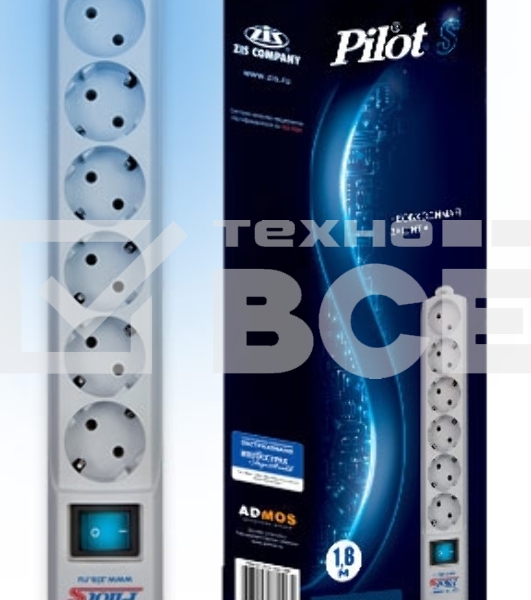 Сетевой фильтр Pilot S 1.8м (6 розеток) белый (коробка)