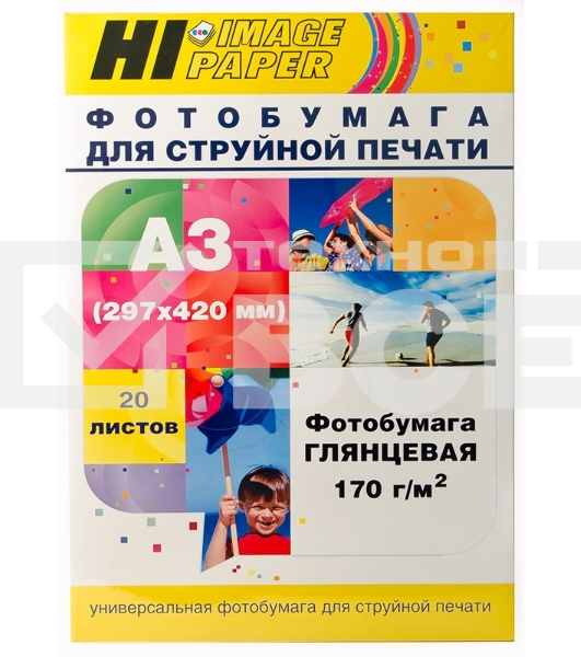 Фотобумага глянцевая односторонняя (Hi-image paper) A3, 170 г/м, 20 л.