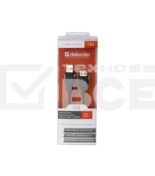 Кабель Defender PRO USB 2.0 кабель удлинительный 1.8м AM/AF , зол.конт, 2фер.фил.
