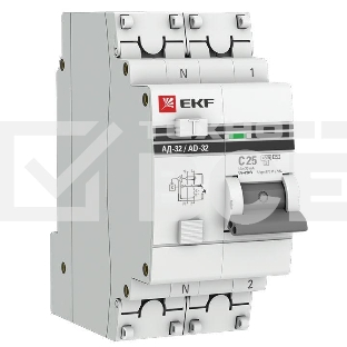 Выключатель автоматический дифференциального тока EKF DA32-25-30-pro АД-32 1P+N 25А/30мА (хар. C, AC, электронный, защита 270В) 4,5кА EKF PROxima