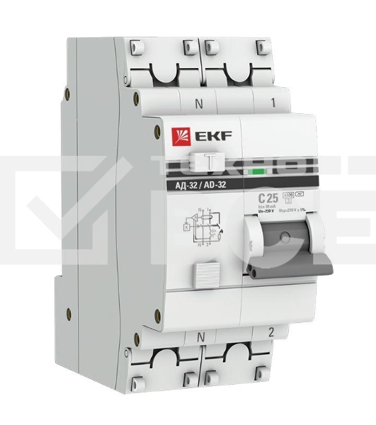 Выключатель автоматический дифференциального тока EKF DA32-25-30-pro АД-32 1P+N 25А/30мА (хар. C, AC, электронный, защита 270В) 4,5кА EKF PROxima
