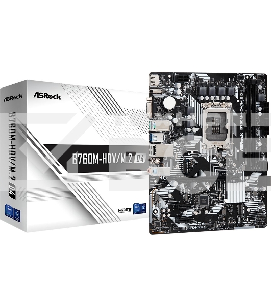 Материнская плата ASRock B760M-HDV/M.2 D4, LGA 1700, Intel B760, 2xDDR4, 4xSATA, 2xM.2, 1xPCIe 4.0 x16, 2xPCIe x1, 1xDP, 1xHDMI, 1xVGA, 1x 1Gb LAN, 2xUSB-A 3.2 Gen 1, 3xUSB 2.0, 3x3.5 мм, 7.1, mATX