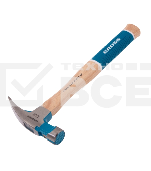 Молоток-гвоздодер Gross AMERICAN HICKORY 380 г, угол 75, магнит, обрезиненная рукоятка