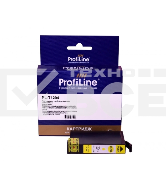Струйный картридж PL-T1294 для принтеров Epson Stylus SX230/SX235/SX420/SX425/SX430/SX435/SX438/SX440/SX445/SX525/SX535/SX620/Stylus Office B42/BX305/BX320/BX525/BX535/BX625/BX630/BX635/BX925/BX935/WorkForce 7015/7515/7525 с чернилами Yellow ProfiLine