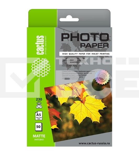 Фотобумага Cactus CS-MA523050 A5/230г/м2/50л./белый матовое для струйной печати