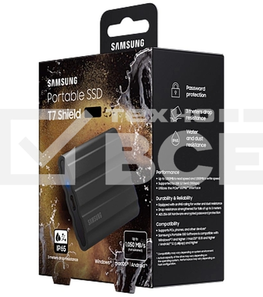 Твердотельный диск 1TB Samsung T7 Shield MU-PE1T0S/WW, V-NAND, USB 3.2 Gen 2 Type-C  [R/W - 1000/1050 MB/s]/EU