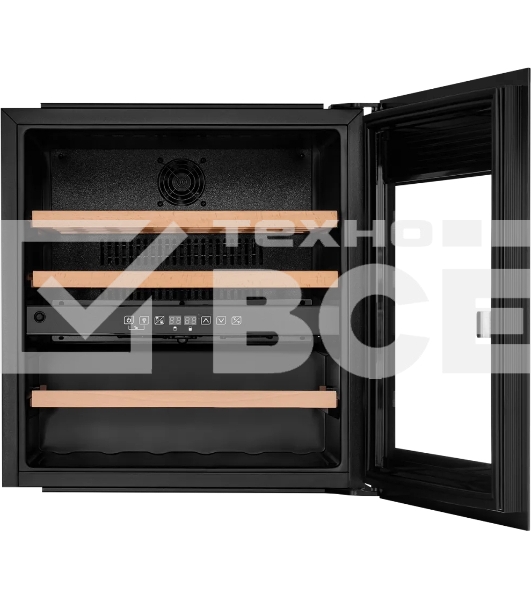 Винный шкаф Kuppersberg RBW 66, встраиваемый, High-Tech, объем 85 л, вместимость 36 бутылок, диапазон температуры 5-22 градусов, сенсорное открытие двери, 3 полки из бука, LCD дисплей, уровень шума 39 дБ, черный