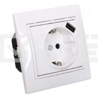 Розетка 1-м СП Мира 16А с з/к + USB разъем бел. LEZARD 701-0202-181