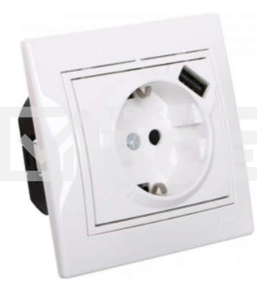 Розетка 1-м СП Мира 16А с з/к + USB разъем бел. LEZARD 701-0202-181