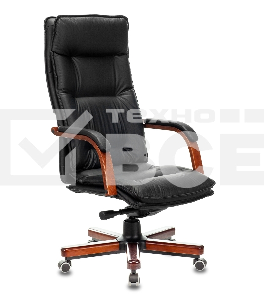Кресло руководителя Бюрократ T-9927WALNUT/BLACK черный, кожа, крестовина дерево