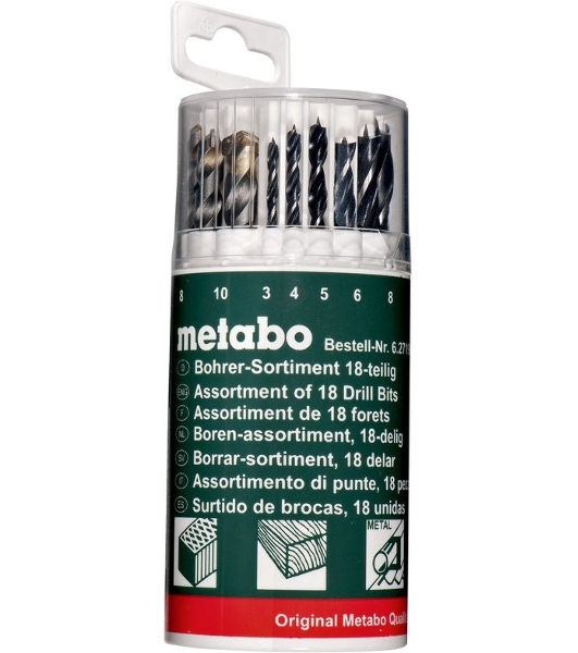 Набор 18 сверел Metabo 627190000 (камень,мет,дер 3-10 мм) пласт.кор