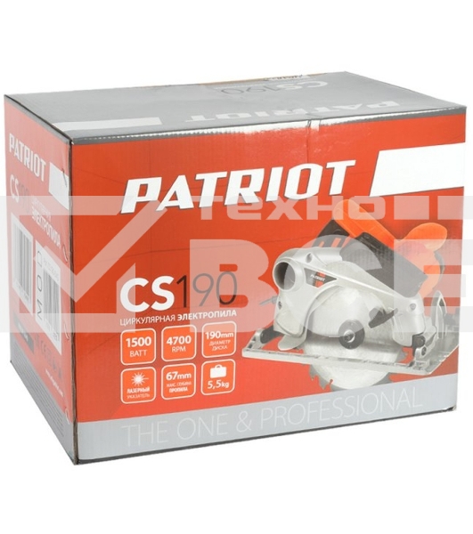 Пила циркулярная PATRIOT CS190 [190301640] { 1500Вт, литая платформа, пильный диск 190х30 мм }