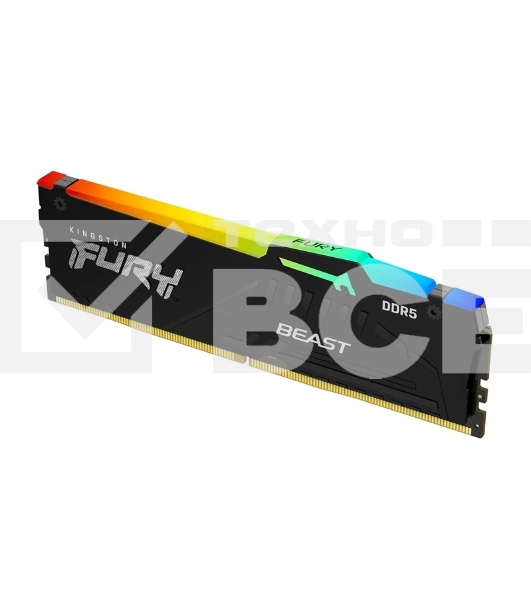 Оперативная память Kingston Fury Beast, DDR5, 16GB (1x16 GB), 6400 MHz, CL32, DIMM, RGB, радиатор, чёрный