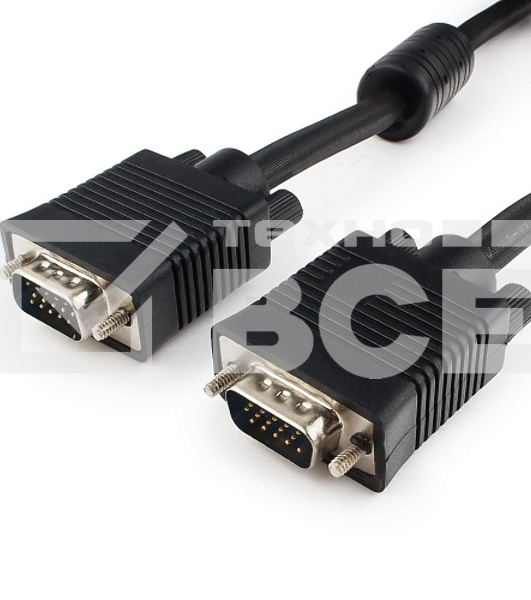 Кабель VGA Premium Cablexpert CC-PPVGA-15M-B, 15M/15M, 15м, черный, тройной экран, феррит.кольца, пакет