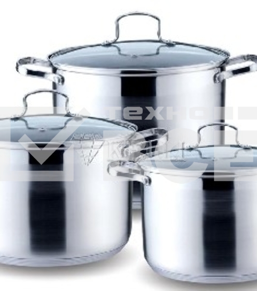 Набор посуды KELLI KL-4217 6 пред. (Кастрюля с жаропрочной стекл. крышкой 5 л. Кастрюля с жаропрочной стекл. крышкой 6.6 л. Кастрюля с жаропрочной стекл. крышкой 8 л. Высококачественная нерж. сталь 18/10. 5-ти слойное капсульное дно.)