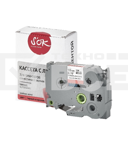 Кассета с лентой S'OK by Sakura Printing TZES441 для Brother, черный на красном, 18мм/8м, наклейка