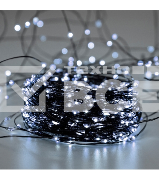 Гирлянда Роса с контроллером 20м, 200LED, IP20, 230В, зеленый провод, белое свечение 