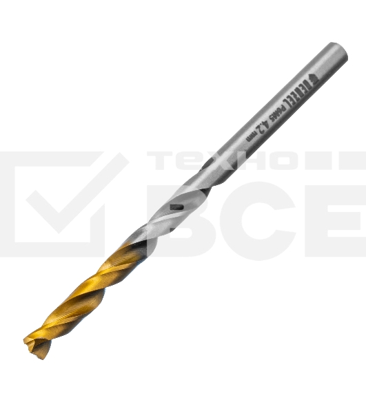 Сверло спиральное по металлу 4,2 x 75мм, Р6М5, Golden Tip, многогранная заточка Denzel
