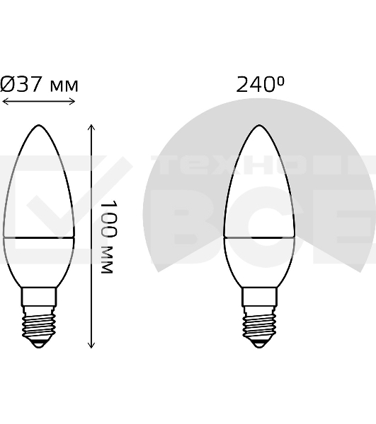 Лампа светодиодная Gauss A60 9.5Вт цок.:E14 свеча 220B 3000K св.свеч.бел.теп. C37 (упак.:10шт) (103101110)