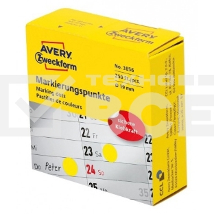 Этикетки самоклеящиеся Avery Zweckform 3856 диаметр 19 мм, 250 шт, универсальная, 70 г/м2, желтый (упак.:1рул)
