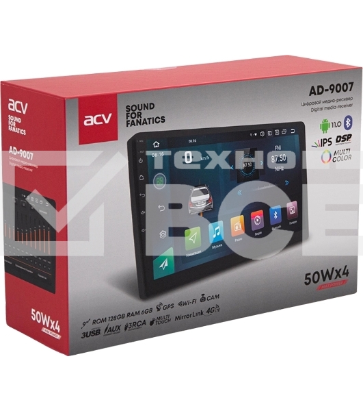 Автомагнитола ACV AD-9007 2DIN 4x50Вт v5.0 6000Mb DSP Android 11 9