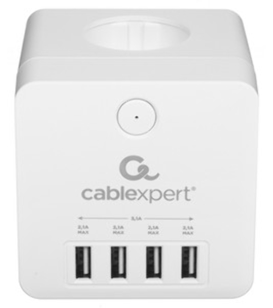 Сетевой фильтр Cablexpert Cube CUBE-4-U4-W, 4 р, 16А, 4хUSB, ур. защиты 2+, белый, коробка