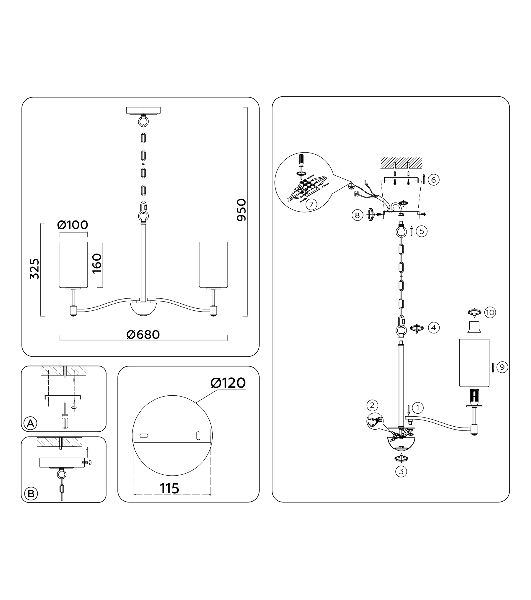 Люстра Ambrella light LH56053/7 BS/FR латунь/белый матовый E14*7 max 40W D680*950