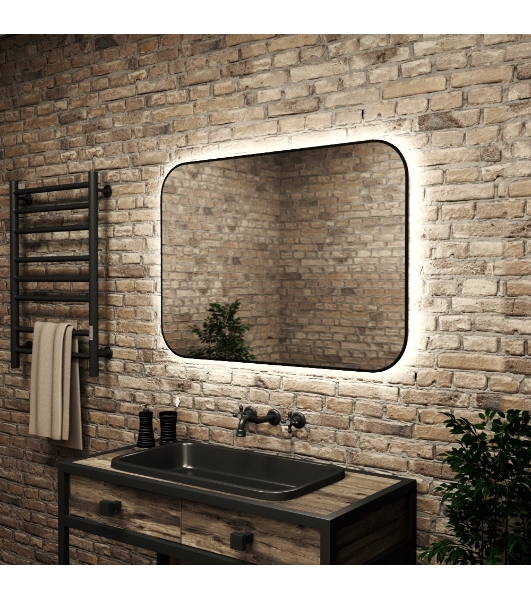 Зеркало Bau Black Rand 100х70, с LED фоновой подсветкой, бесконтактным сенсором, черной окантовкой