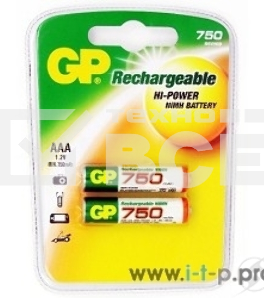 Аккумулятор GP Rechargeable NiMH 75AAAHC 750mAh, 2 шт AAA, 750мАч (2 шт. в клемшеле)