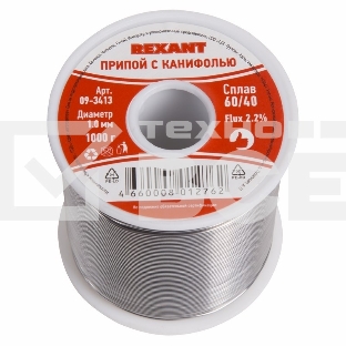 Припой с канифолью Rexant, 1000 г, Ø1.0 мм, (олово 60%, свинец 40%), катушка