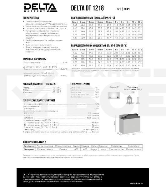 Батарея Delta DT 1218 (12V, 18Ah)