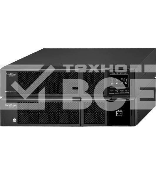 Источник бесперебойного питания Smart-Save Online SRV Systeme Electric 6000 ВА, конвертируемый форм-фактор 4U, 230 В, 1:1, клеммный вход/выход, SmartSlot, LCD, USB, версия с возможностью увеличения времени автономии, 2 кор.