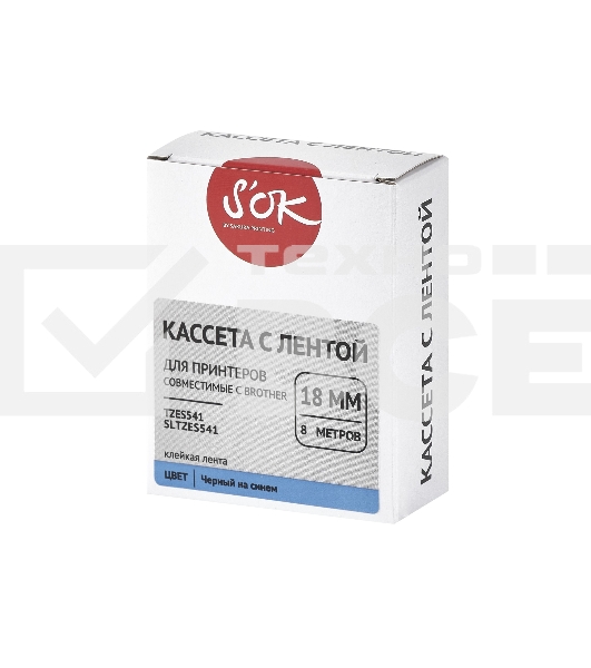 Кассета с лентой S'OK by Sakura Printing TZES541 для Brother, черный на синем, 18мм/8м, наклейка