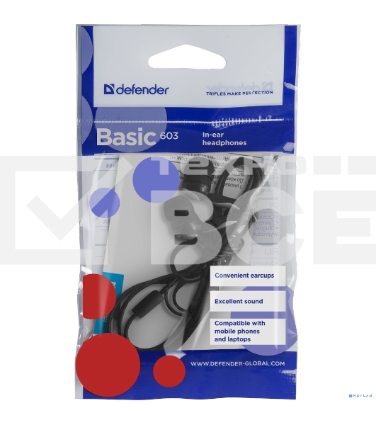 Наушники вкладыши Defender Basic-603 черный 3.5 mm jack 1 1м.