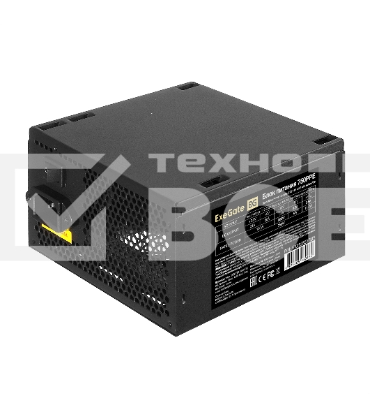 Блок питания ExeGate 750PPE, 750W, (ATX, APFC, SC, КПД 80% (80 PLUS), 12cm fan, 24pin, 2x(4+4)pin, 4xPCI-E, 6xSATA, 3xIDE, black, кабель 220V 1,8м с защитой от выдергивания)